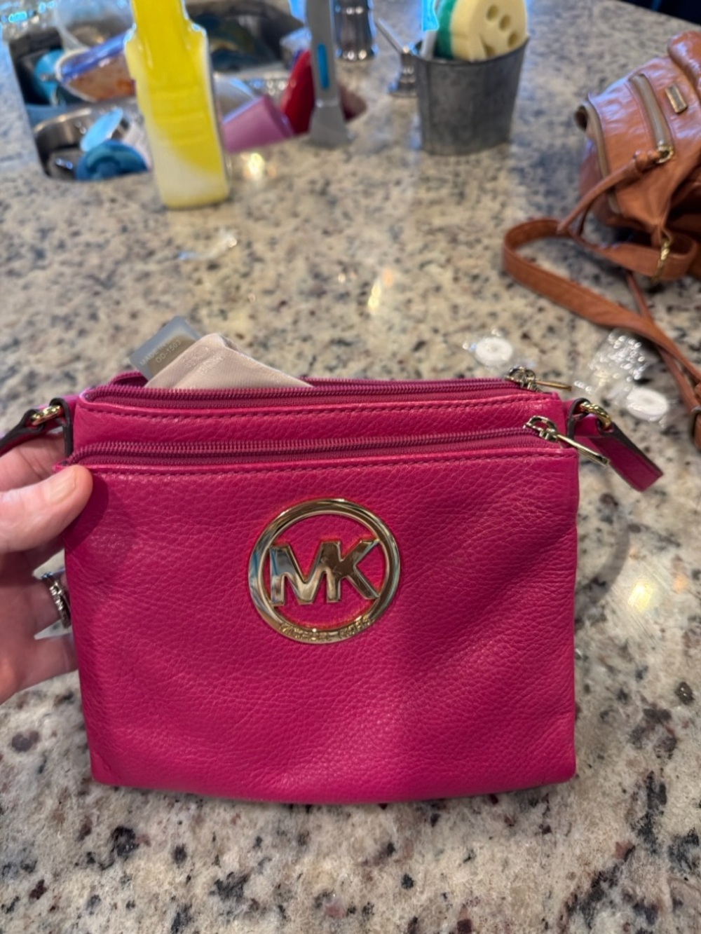 Michael Kors Jet Set Pink Pebbled Leather Doubled Zipped Crossbody/Wristlet